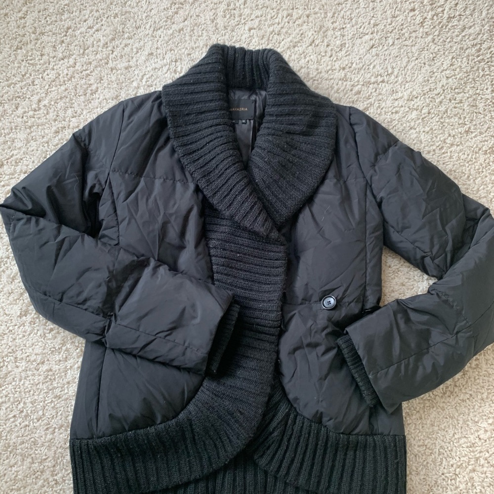 BCBGMaxAzria Black Quilted Puffer Coat with Ribbed Shawl Collar